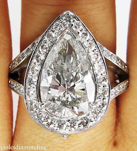 4.06CT ESTATE VINTAGE PEAR DIAMOND ENGAGEMENT WEDDING RING PLATINUM EGL USA HALO