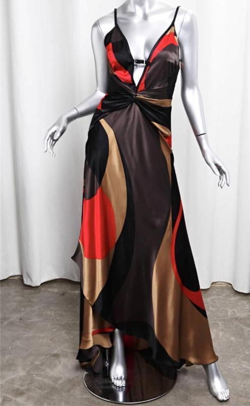 VALENTINO Womens Brown+Red Print Sleeveless Full Length Long Draped Dress